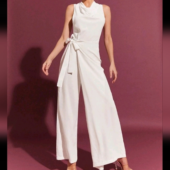 Pants - Women White Jumpsuit Sleeveless Solid Color Simple Fashionable Daily